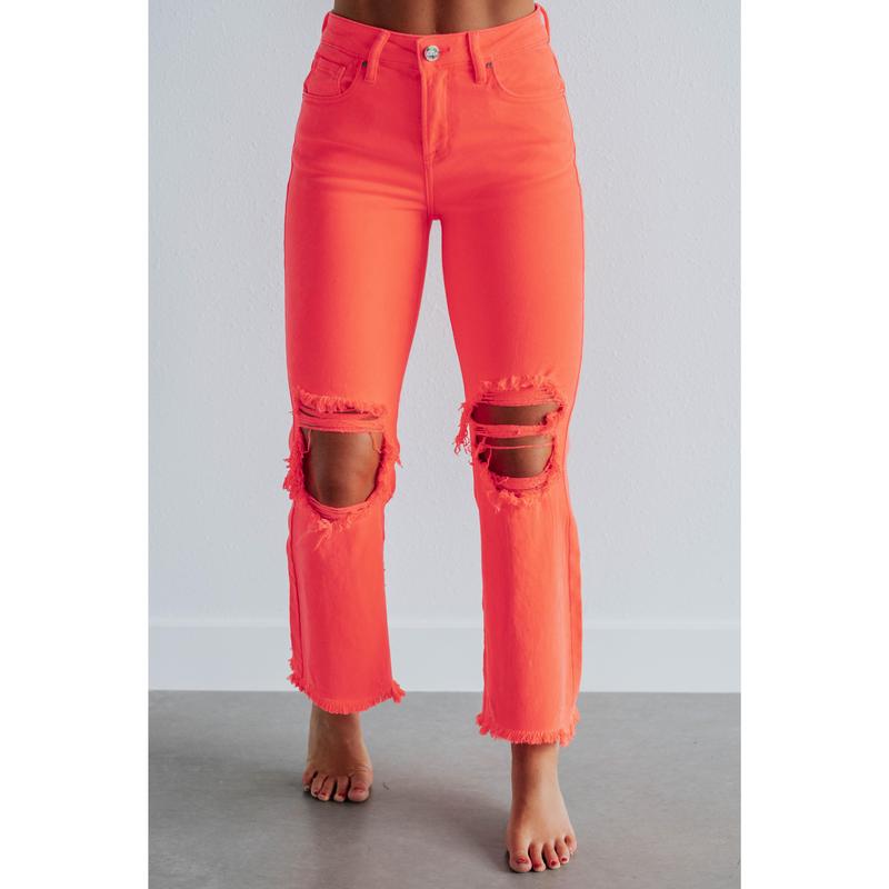 Willow Risen Jeans - Neon Coral