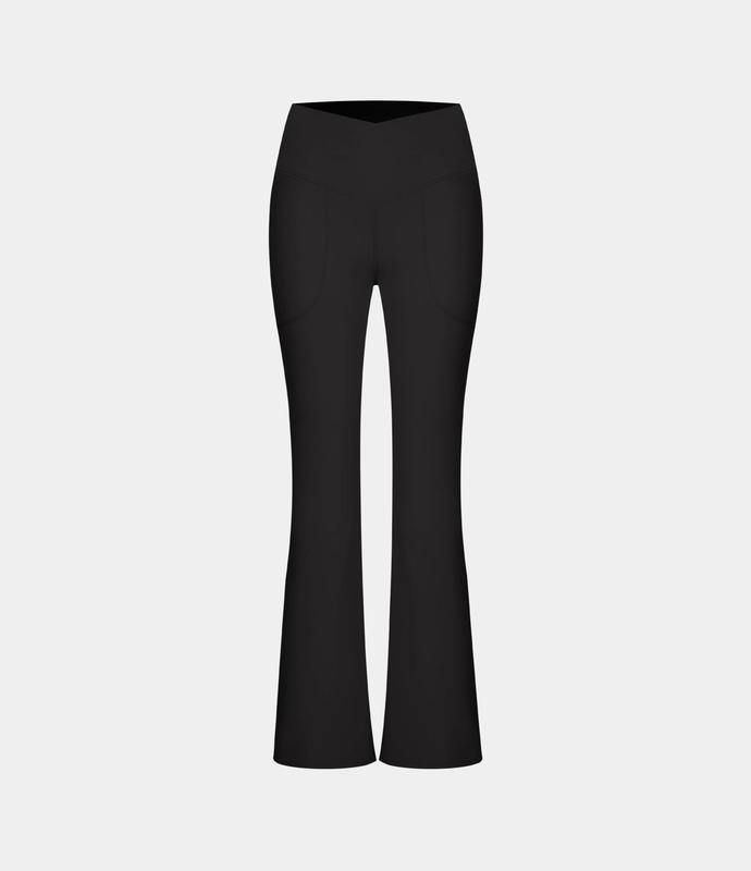 Halara Crossover Pocket Split Hem Full Length Flare Leggings-Smile