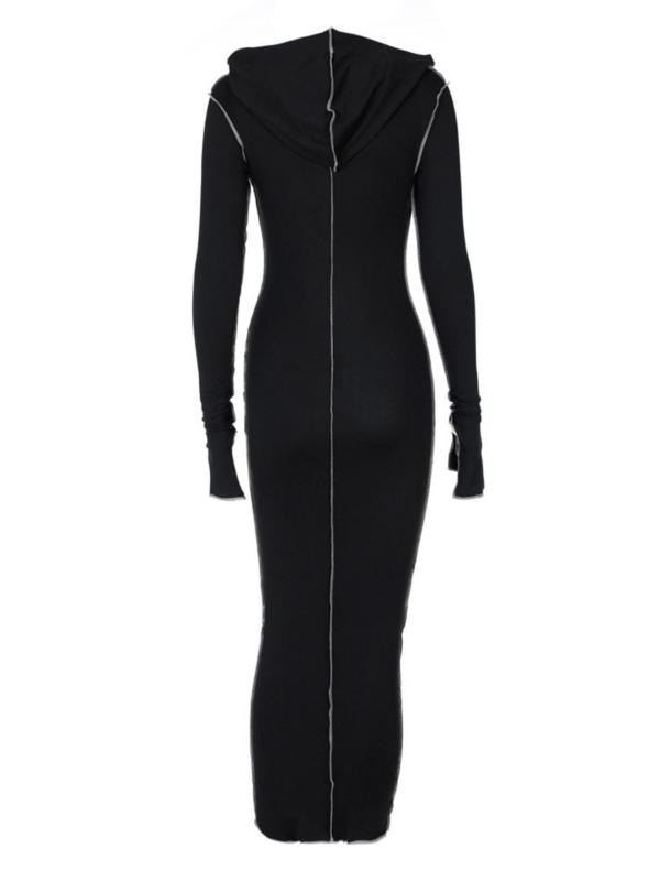 Minimalist Plain Drop Shoulder Longsleeves Hooded Bodycon Dress, Womenswear, Long Sleeve Solid Long Dresses, Womenswear, Lady Please Purchase A Size Up