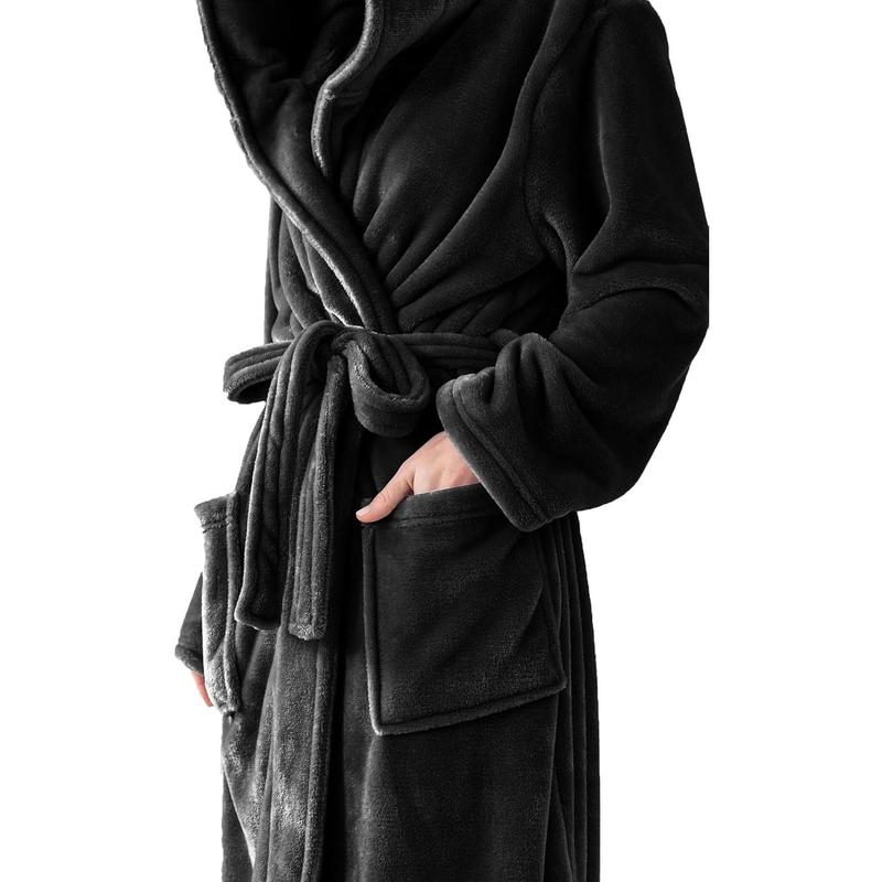 Women's Hooded Long Bathrobe, Silky Soft Lightweight Plush Fleece Robe Warm and Comfy to Wear