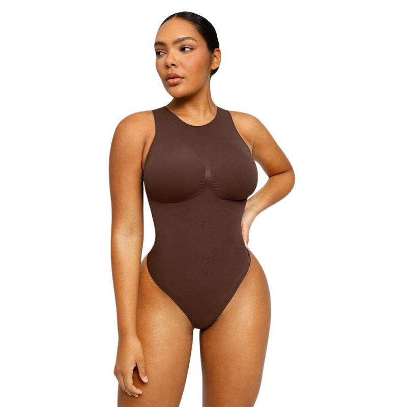 Shapellx Seamless Simple Bodysuit High Classic Round Neck Thong Comfort Tops