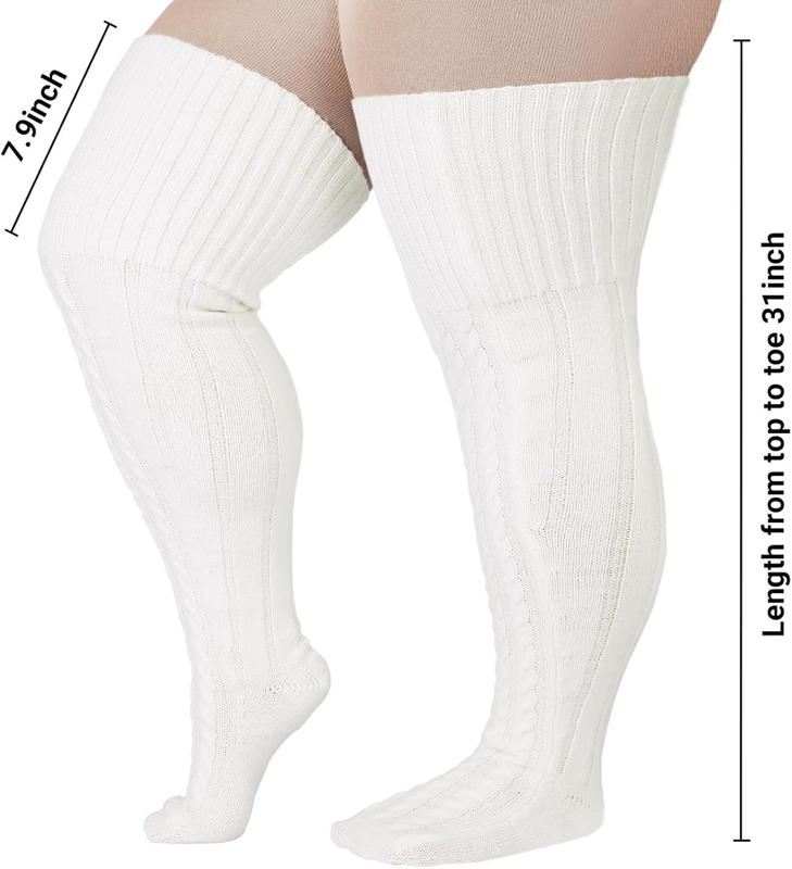 Plus Size Thigh High Socks for Thick Thighs- Extra Long Womens Warm Cable Knit Over Knee Stockings Leg Warmers