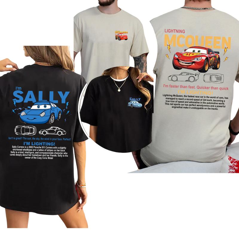 95 Lightning McQueen and Sally T-shirt Sweatshirt Hoodie, 2 Side Printed Couples Car Shirt, Lover Car Shirt  Cotton