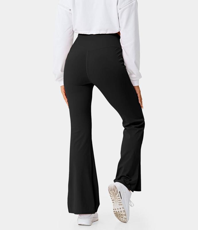 Halara Crossover Pocket Split Hem Full Length Flare Leggings-Smile