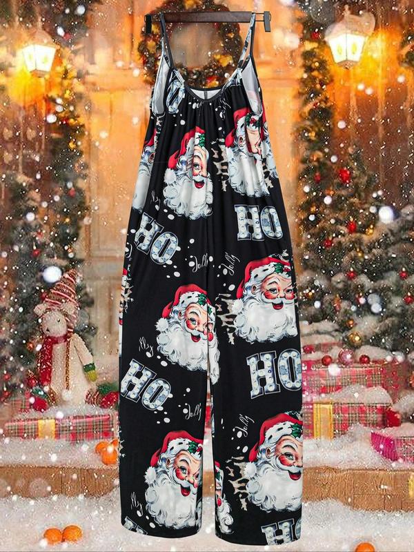 Women's Christmas Print Jumpsuit, Casual Comfy High Waist Overalls for Daily Wear, Ladies Clothes for All Seasons