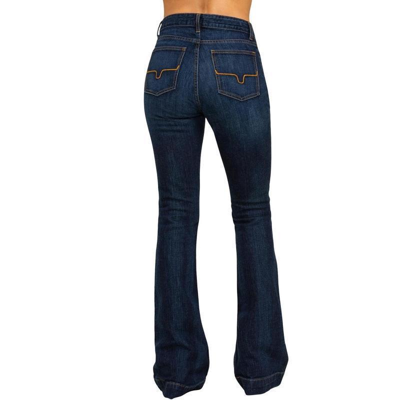 K.i.m.e.s Ranch Women's Dark Wash Jennifer High Rise Wide Flare Jeans