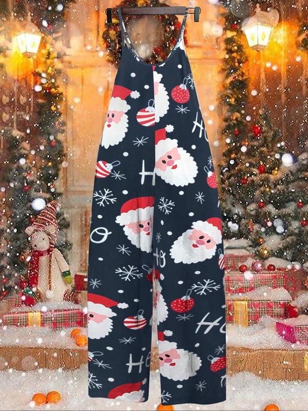 Women's Christmas Print Jumpsuit, Casual Comfy High Waist Overalls for Daily Wear, Ladies Clothes for All Seasons