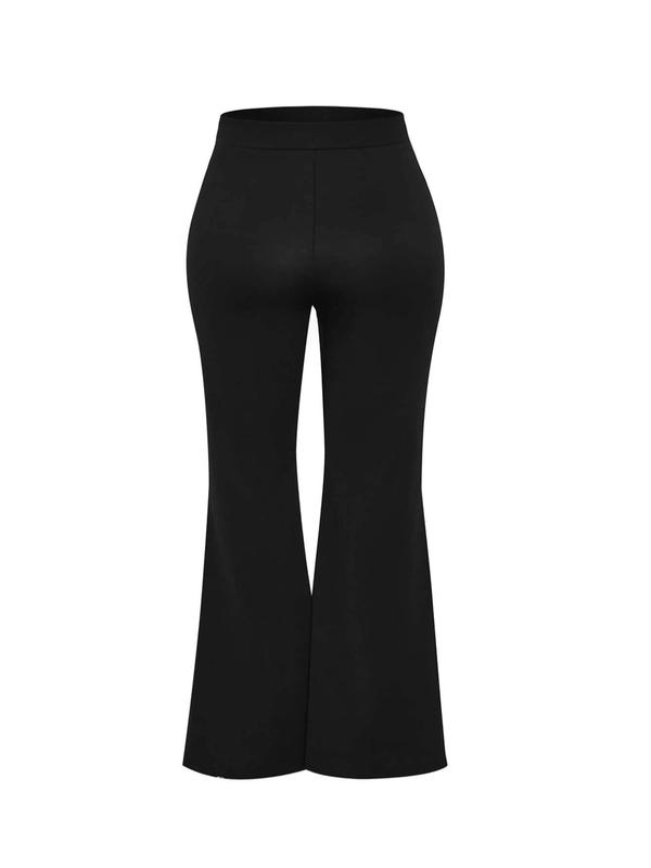  Solid Flare Leg Pants, Casual Comfy High Waist Bell Bottom Trousers for Daily Wear, Women's Bottoms for Spring & Fall