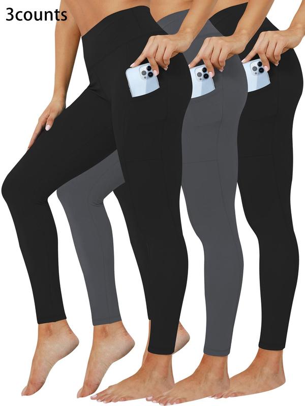 Women's Solid High Waist Pocket Leggings, Casual Comfy Breathable Skinny Pants for Daily Wear, Leggings for Women, Ladies Bottoms for All Seasons