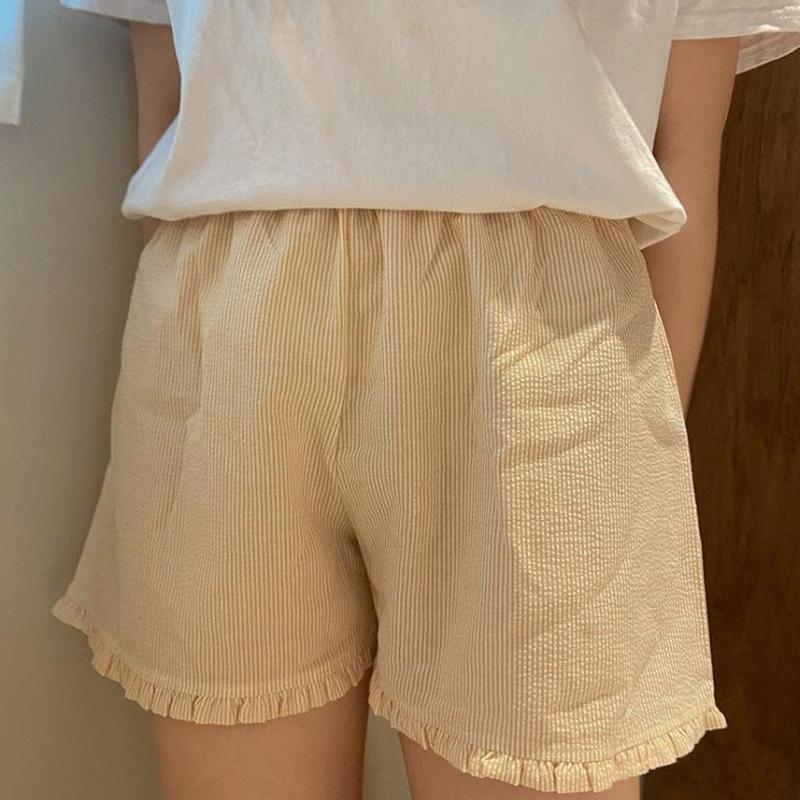 Plaid Shorts for Women Y2K Ruffle Hem High Waist Elastic Pajama Shorts Lounge Gingham Boxer Pj Bottom Going Out Shorts