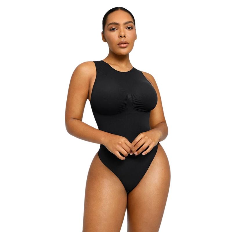 Shapellx Seamless Simple Bodysuit High Classic Round Neck Thong Comfort Tops