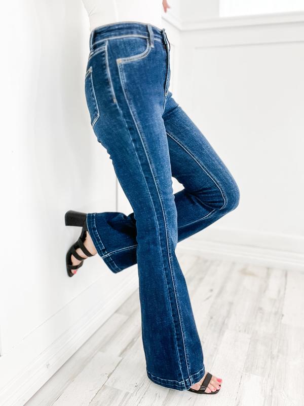 Judy Blue ANTI-HERO Hi-Rise Angled Side Seam Detail Flare Denim Jeans