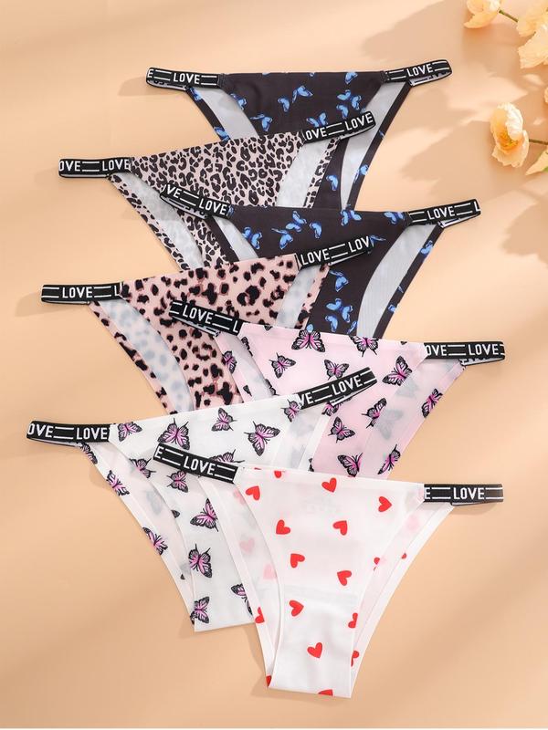 Women's All Over Print Letter Tape Knicker, Casual Comfy Breathable Panty for Daily Wear, Ladies Underwear for All Seasons,  Underwear for Women, Panties for Women, Summer Wear 2024