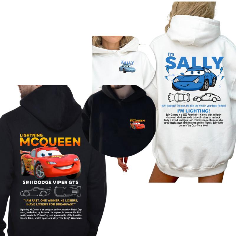 95 Lightning McQueen and Sally T-shirt Sweatshirt Hoodie, 2 Side Printed Couples Car Shirt, Lover Car Shirt  Cotton