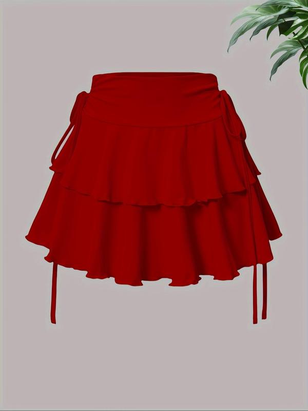 Women's Solid Ruffle Hem Tiered Layer Skirt, Fashion Casual Short Skirt for Daily Outdoor Wear, Ladies Bottoms for Summer