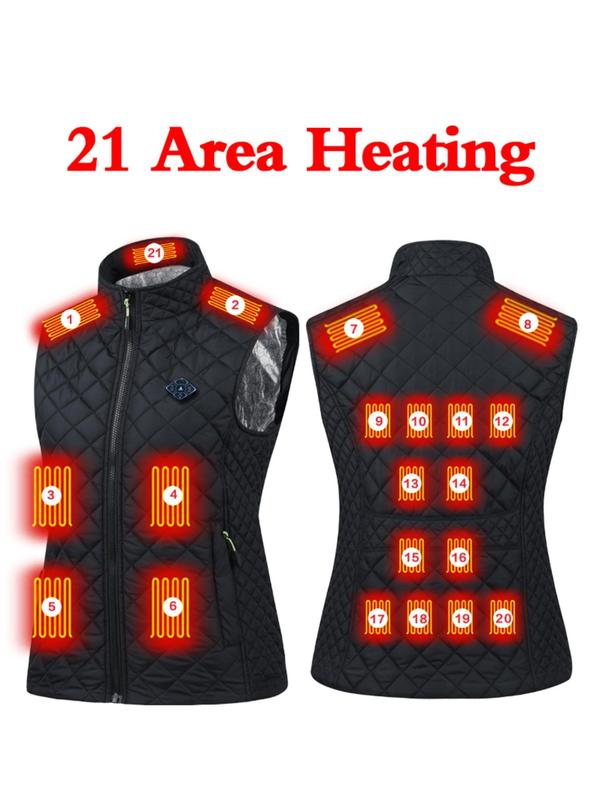 Women's Solid Color Argyle Quilted Heated Vest, 3-level Temperature Adjustment Heating Vest, Ladies Sportswear for Fall & Winter