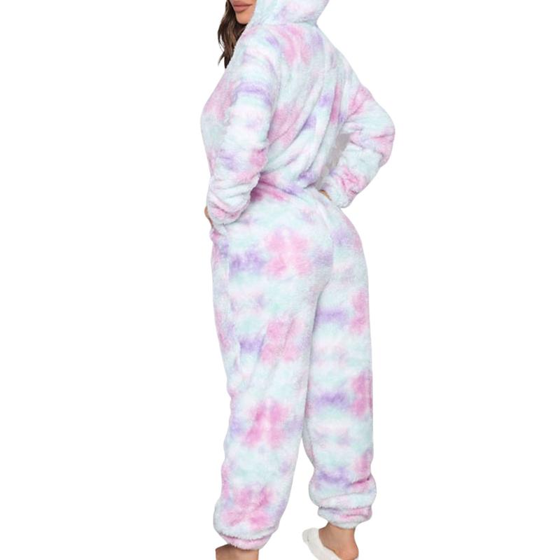 Christmas Hooded Jumpsuit for Women Zipper Fleece  Pjs Family Holiday Adult Cozy Pajamas Sleepwear