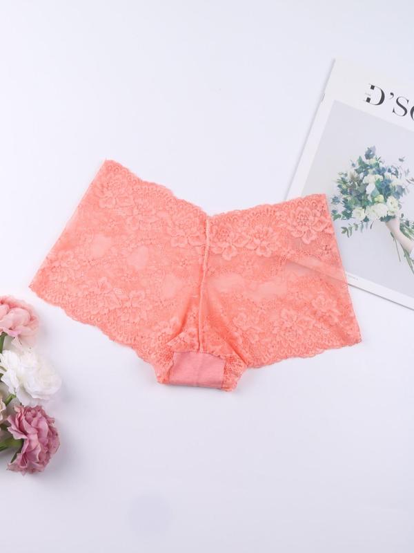 Women's Simple Multicolor Basic Solid Scallop Trim Lace Knicker, Back To School Lady Casual Sheer Soft Fabric Panty, Women's Underwear for All Seasons, Minimalist Everyday Womenswear, Elegance Panties, Fall Wear, Fallfreshness