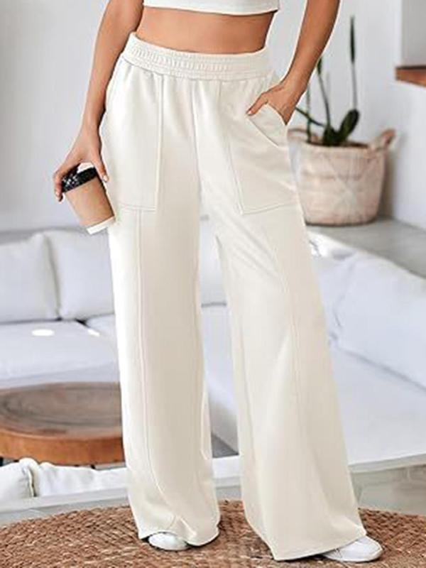 Women's Solid Pocket Elastic Waist Straight Leg Pants, Casual Comfy Trousers for Fall & Winter, Women's Bottoms for Daily Wear