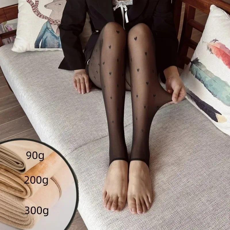 Warm Tights For Women Winter Fleece Leggings Thermal Stockings Woman Insulated Printed Pantyhose Skin Effect Sock Pants