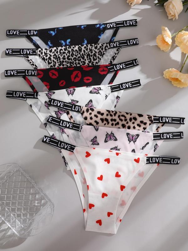 Women's All Over Print Letter Tape Knicker, Casual Comfy Breathable Panty for Daily Wear, Ladies Underwear for All Seasons,  Underwear for Women, Panties for Women, Summer Wear 2024