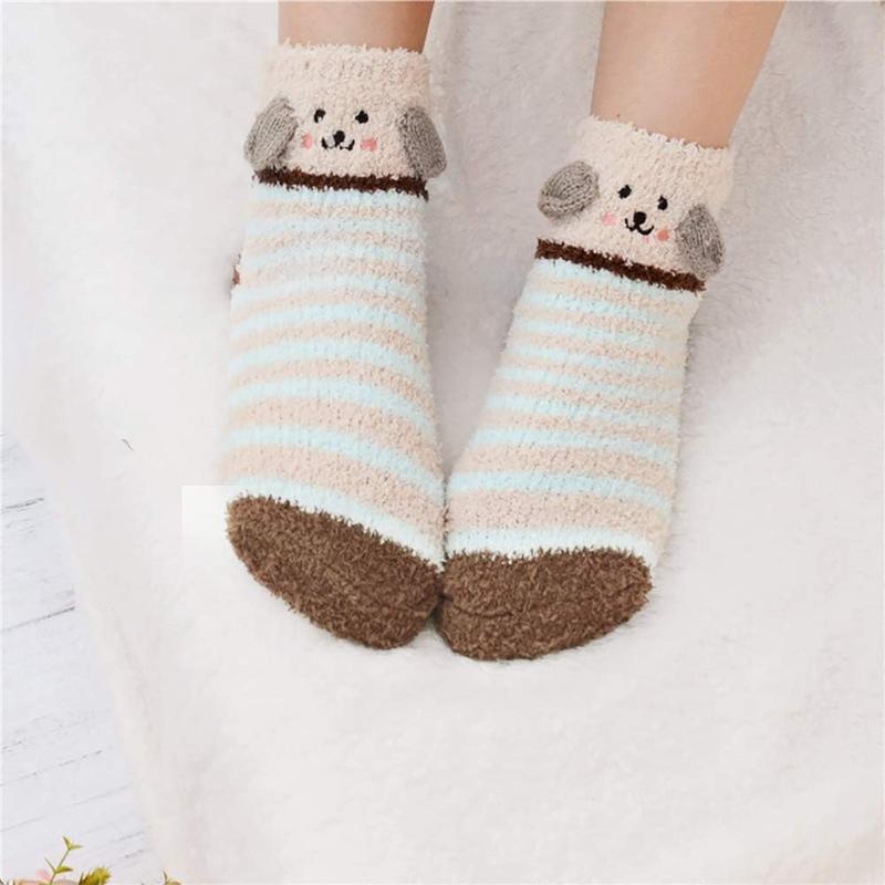 3 Pairs Womens Fuzzy Socks Winter Warm Fluffy Soft Slipper Home Sleeping Cute Animal Socks