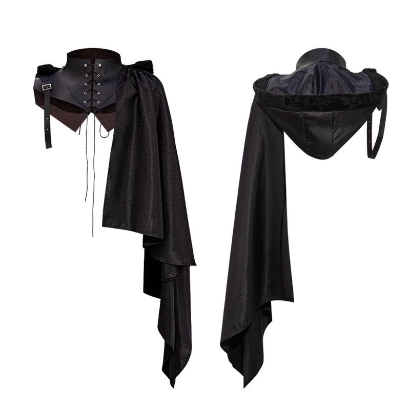 Medieval Armor Knight Half Cape Cosplay Lace up Punk Gothic Warrior Vintage Style Shawl Single Sleeve Shawl for Women Halloween Pirate