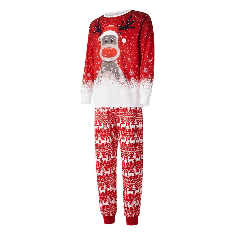 Family Christmas pajamas long-sleeved deer snowflake print pullover T-shirt with free pants Womenswear Clothing