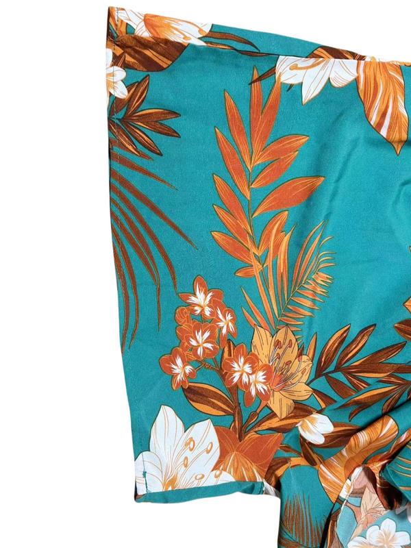 Women's Floral Print Tie Front Wrap Romper, Casual Butterfly Sleeve V Neck Romper for Beach Holiday Vacation, Ladies Clothes for All Seasons