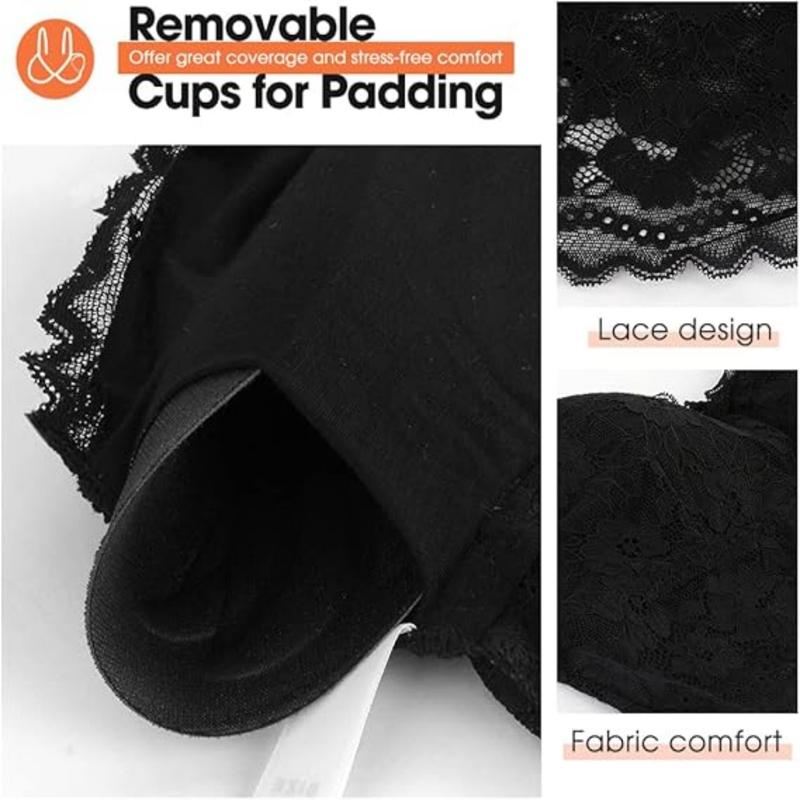 3pcs Floral Lace Bralettes for Women Lady Padded V Neck Camisole Racerback Crop Top - Womenswear Underwear Minimalist Comfortable Sexy Spaghetti Strap