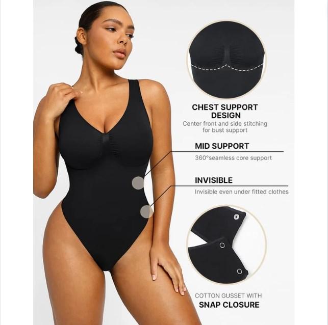 Shapellx Seamless Simple Bodysuit High Classic Round Neck Thong Comfort Tops