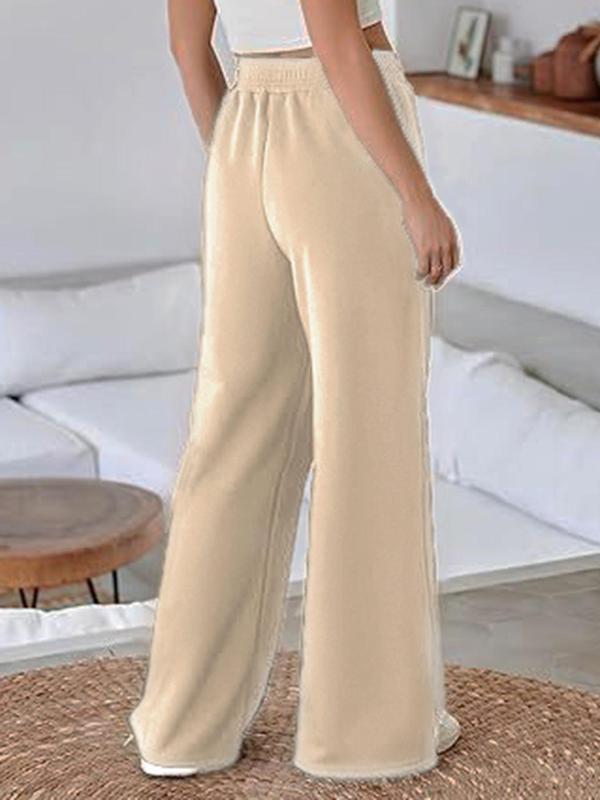 Women's Solid Pocket Elastic Waist Straight Leg Pants, Casual Comfy Trousers for Fall & Winter, Women's Bottoms for Daily Wear