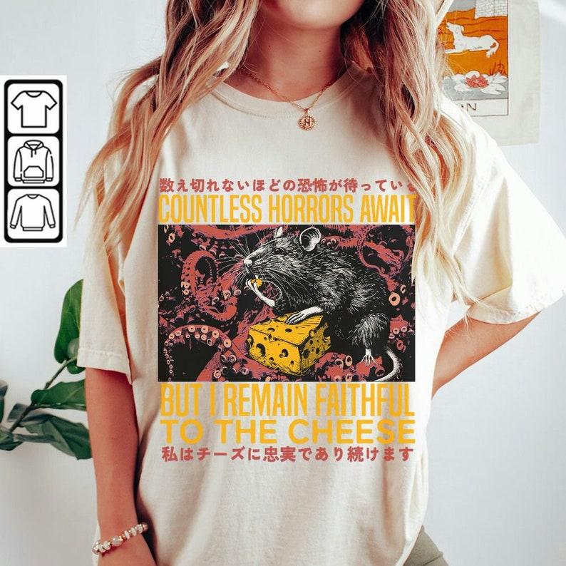 Faithful To The Cheese Shirt, Vintage Japanese Horror Rat Graphic Tee, Tokyo Weird Streetwear Gifts Unisex Shirt, Hoodie, Sweatshirt