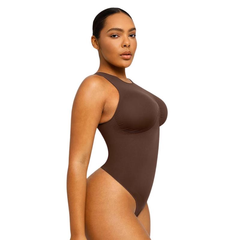 Shapellx Seamless Simple Bodysuit High Classic Round Neck Thong Comfort Tops