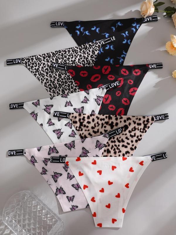 Women's All Over Print Letter Tape Knicker, Casual Comfy Breathable Panty for Daily Wear, Ladies Underwear for All Seasons,  Underwear for Women, Panties for Women, Summer Wear 2024