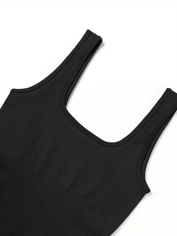 Women's Solid Color Backless Scoop Neck Sports Bodysuit, Casual Sporty High Stretch Seamless Bodysuit for Yoga Gym Workout, Ladies Sportswear for All Seasons