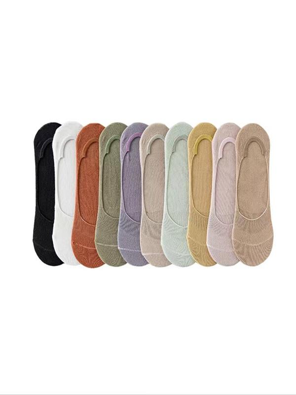 Women's 10 Pairs Solid Invisible Socks, Soft Comfy Breathable Socks for Daily Wear, Multipack Low Cut Knit Crew Socks, Women's Socks & Hosiery