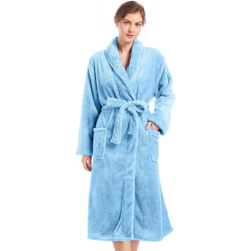 Inner Wish Womens Plush Fleece Robe, Cozy Warm Bathrobe Fuzzy Female Spa Robe With Pockets