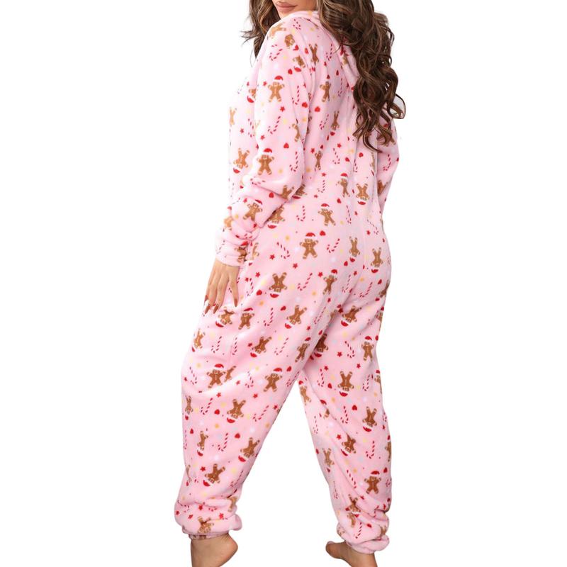 Christmas Hooded Jumpsuit for Women Zipper Fleece  Pjs Family Holiday Adult Cozy Pajamas Sleepwear