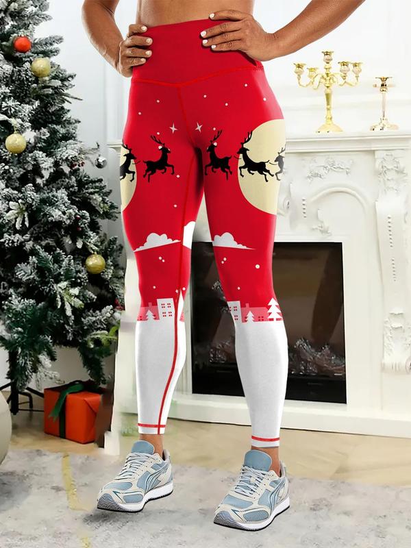 Women's Christmas Print High Waist Leggings, Casual Comfy Breathable Skinny Pants for Daily Wear, Ladies Bottoms for All Seasons