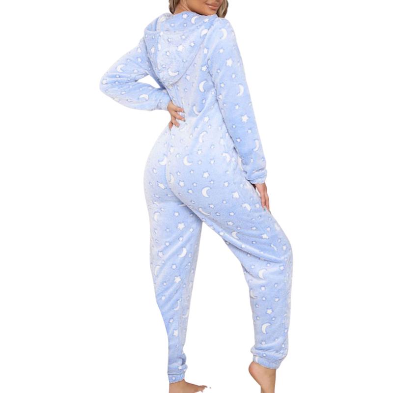 Christmas Hooded Jumpsuit for Women Zipper Fleece  Pjs Family Holiday Adult Cozy Pajamas Sleepwear