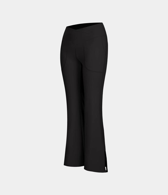 Halara Crossover Pocket Split Hem Full Length Flare Leggings-Smile