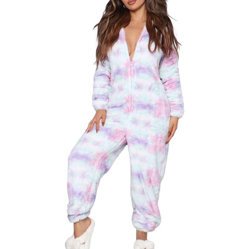 Christmas Hooded Jumpsuit for Women Zipper Fleece  Pjs Family Holiday Adult Cozy Pajamas Sleepwear