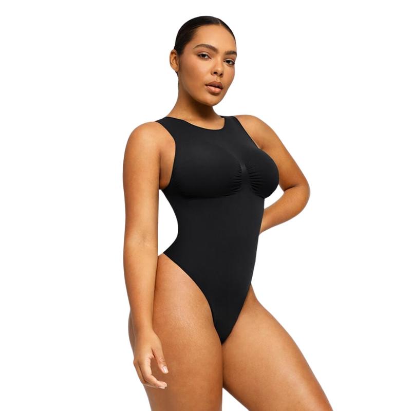 Shapellx Seamless Simple Bodysuit High Classic Round Neck Thong Comfort Tops