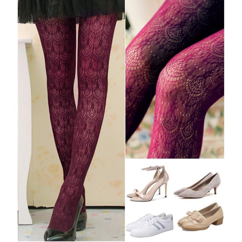 Womens Colorful Hollow Out Knitted Tights - Patterned Lace Stockings