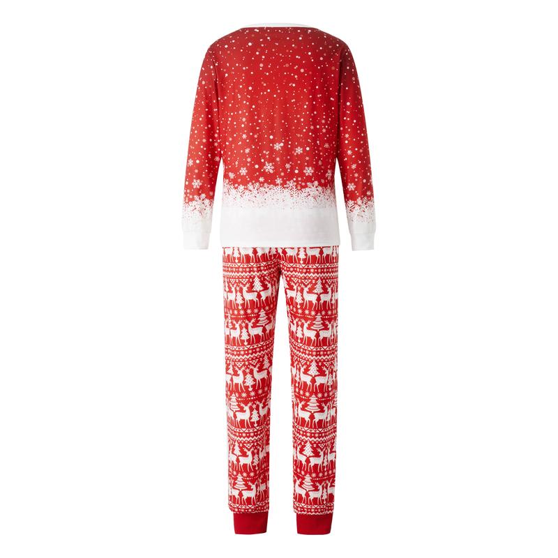 Family Christmas pajamas long-sleeved deer snowflake print pullover T-shirt with free pants Womenswear Clothing