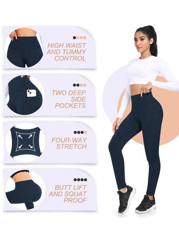 Women's Solid High Waist Pocket Leggings, Casual Comfy Breathable Skinny Pants for Daily Wear, Leggings for Women, Ladies Bottoms for All Seasons