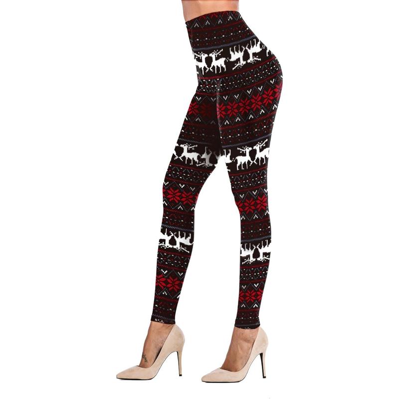 Womens Ultra Soft Brushed Christmas Day Leggings Pants Ankle Length Black S-5XL