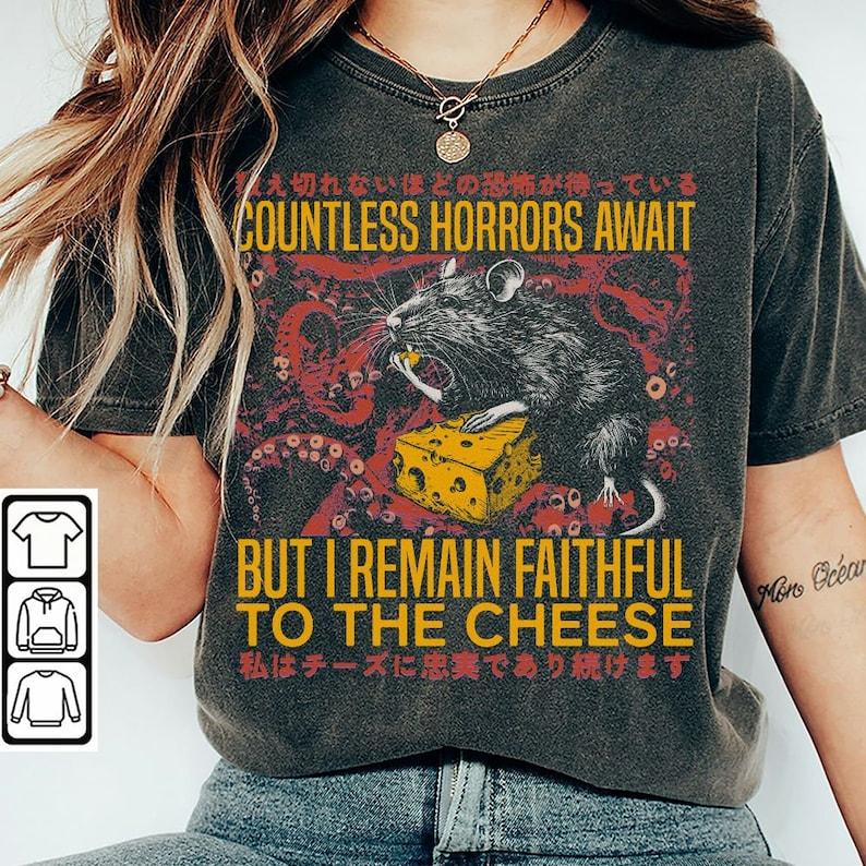 Faithful To The Cheese Shirt, Vintage Japanese Horror Rat Graphic Tee, Tokyo Weird Streetwear Gifts Unisex Shirt, Hoodie, Sweatshirt