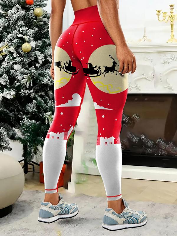 Women's Christmas Print High Waist Leggings, Casual Comfy Breathable Skinny Pants for Daily Wear, Ladies Bottoms for All Seasons